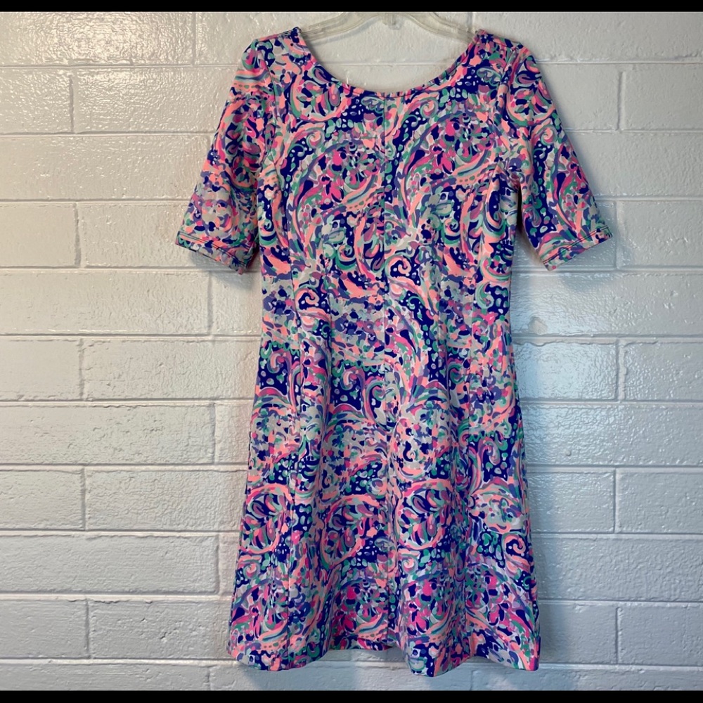 LILLY PULITZER multi-color zip back flattering fit & flare dress, M, EUC - Picture 2 of 10